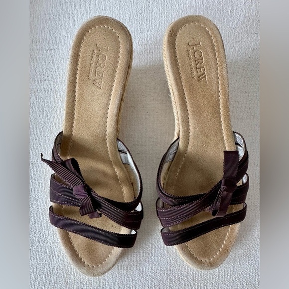 J CREW Women’s Brown Grosgrain Ribbon Bow Espadrilles, Size 8 - Picture 1 of 10